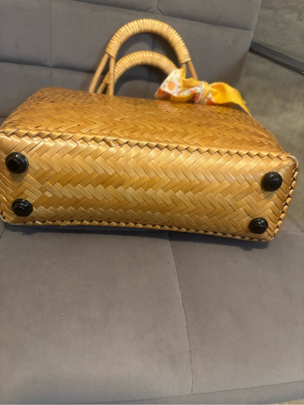 Esprit Vintage  Yellow Woven Straw Tote - Picture 3 of 5